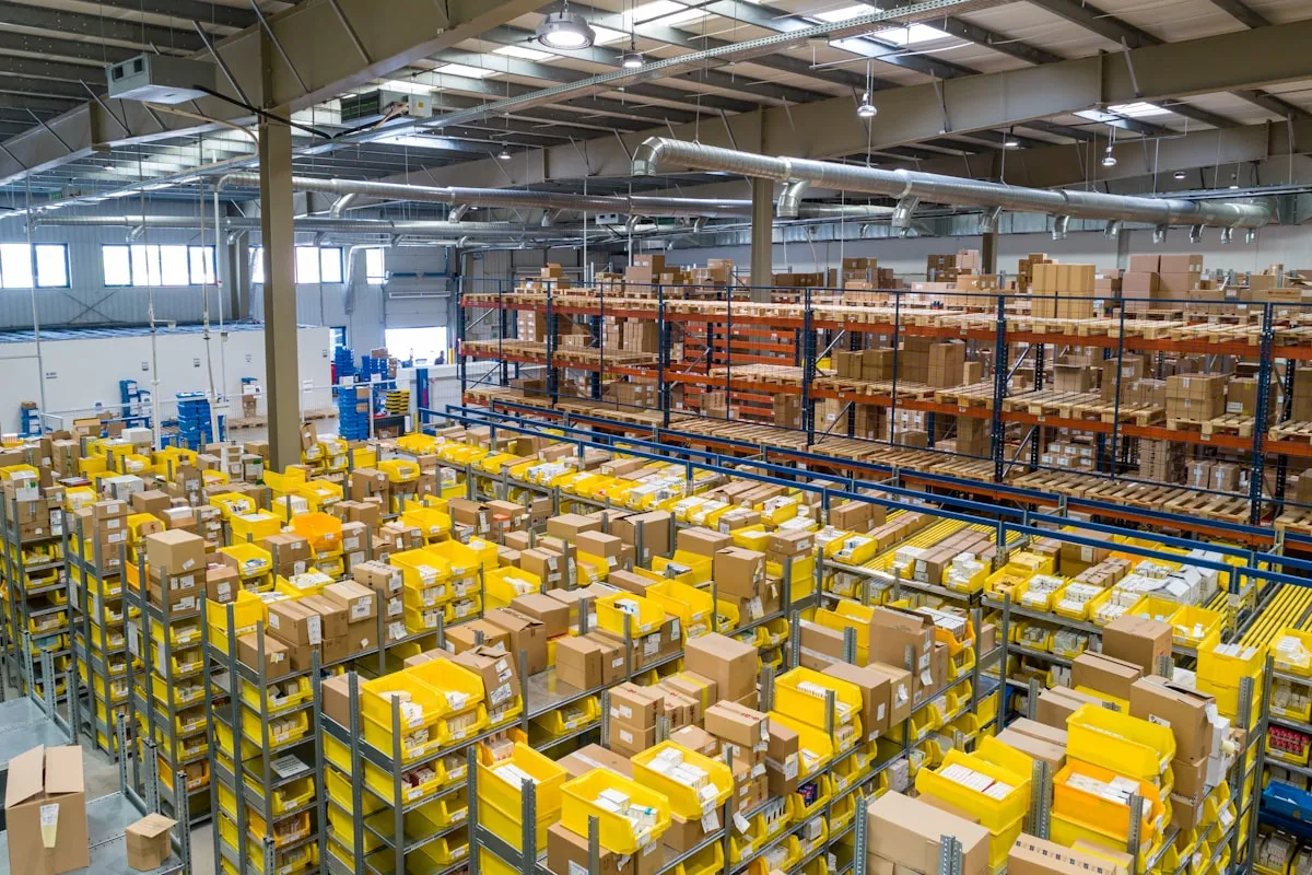 Warehouse stacked with packages